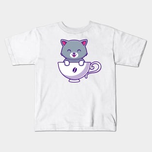 Cute Cat In Cup Coffee Kids T-Shirt